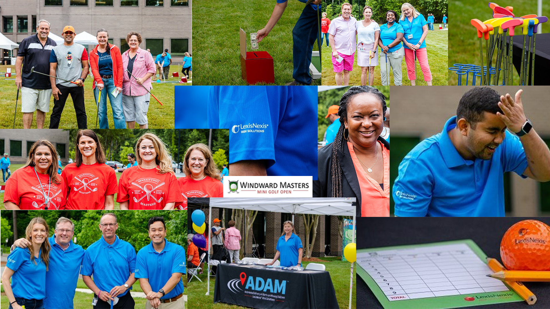 A collage of Risk employees having fun at 2022 Windward Masters Golf Game.